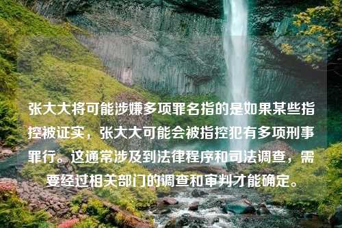 张大大将可能涉嫌多项罪名指的是如果某些指控被证实，张大大可能会被指控犯有多项刑事罪行。这通常涉及到法律程序和司法调查，需要经过相关部门的调查和审判才能确定。